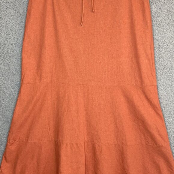 Minimalist Boho Linen Rayon Blend Maxi Skirt Women Sz 12 Orange Tiered Pull On - Picture 3 of 14